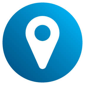 Blue icon with a map pin.