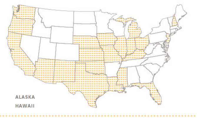 Map of states with Foster Care product