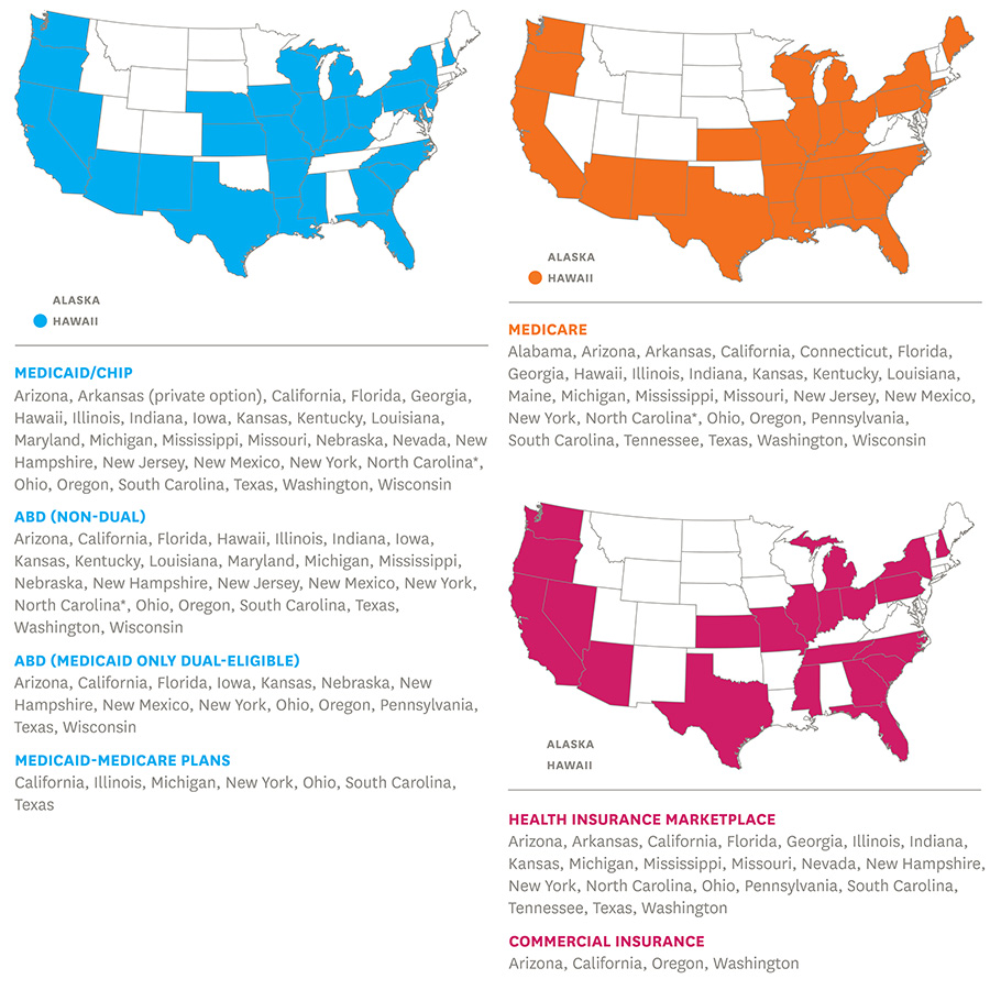 maps of medicaid, medicare, health insurance marketplace states